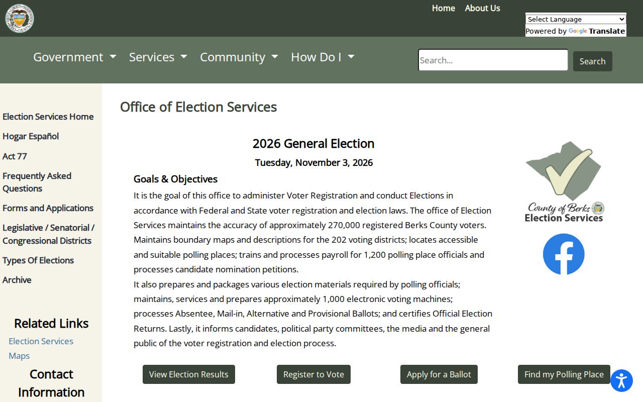 Muhlenberg Township residents directory Berks Election Services office information