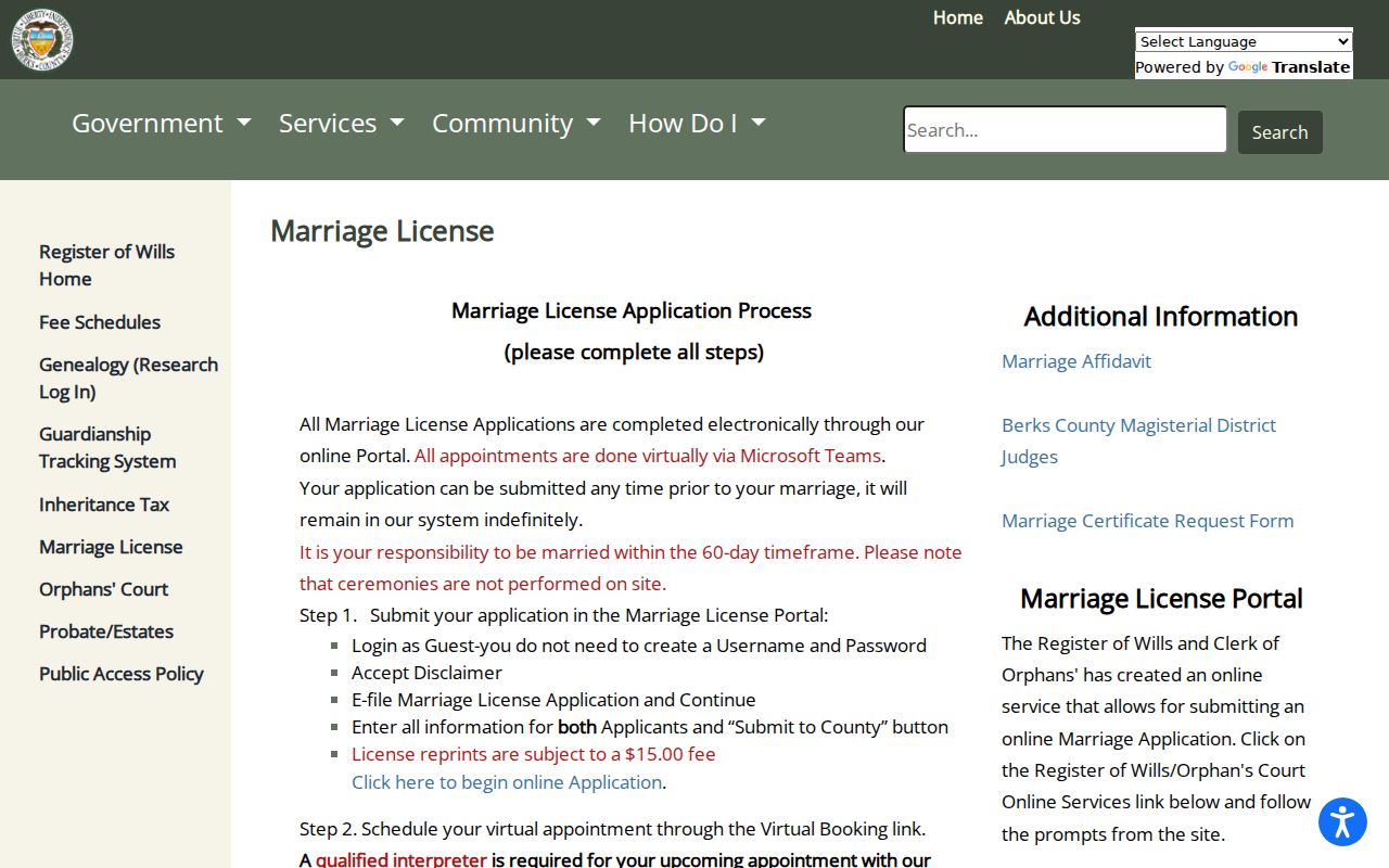 Muhlenberg Township previous residents Berks marriage license portal