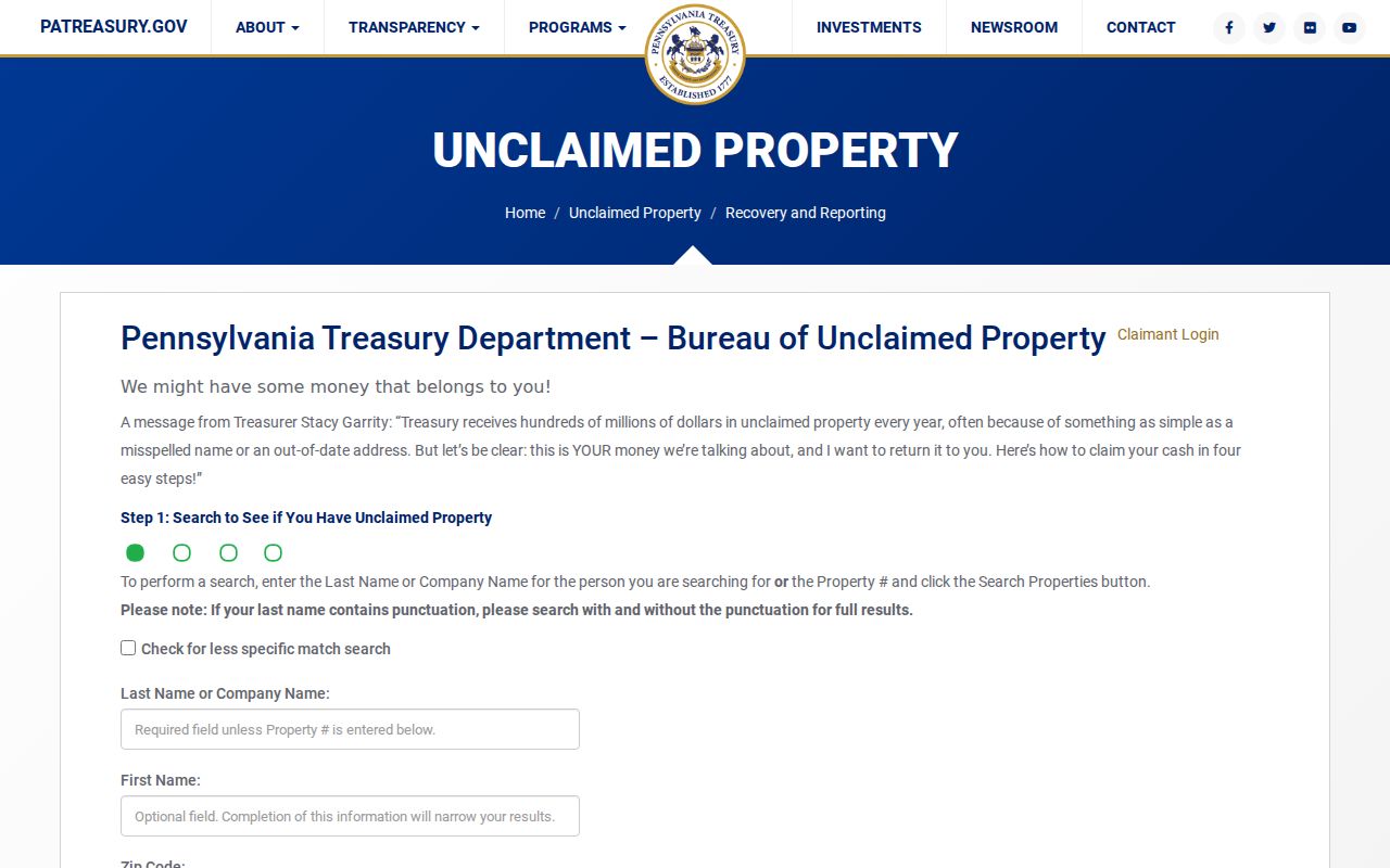 Muhlenberg Township previous residents PA Treasury search