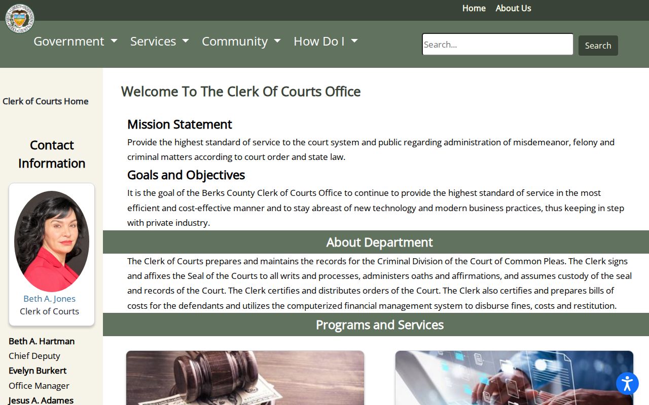 Muhlenberg Township resident lookup link to Berks criminal Clerk of Courts docket records