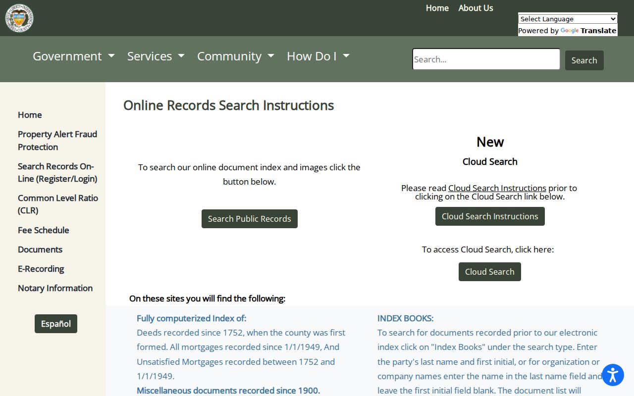 Muhlenberg Township street directory Recorder Index Books instructions