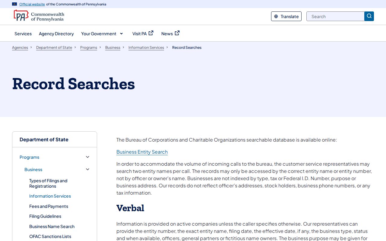 Muhlenberg Township ZIP code directory limitation for Pennsylvania business record searches